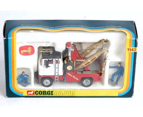 A Corgi Toys No. 1142 Homes Wrecker Truck comprising red, grey and white body with detailed cast hubs and gold jib together w