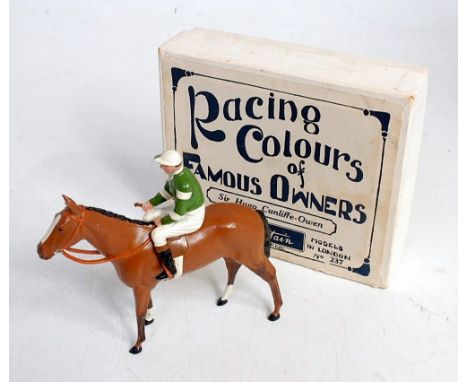 A Britains Racing Colours of Famous Owners Sir Hugo Cunliffe-Owen, and horse, model No. 237, comprising of bay coloured horse