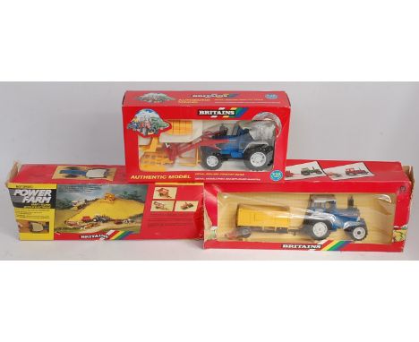 Six various boxed Britains farming implement and tractor sets, three examples with damaged boxes, examples to include No.9607