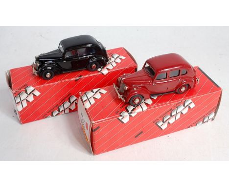 A Western Models 1/43 scale white metal Austin 10 saloon group, both WMS 95 models, one finished in red and the other in blac