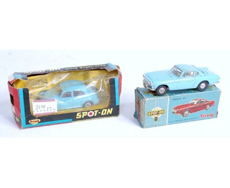 Tri-ang, Spot-On, No.261 Volvo P1800 light blue, boot opens, wear on hard edges (F-G,BP), picture leaflet in box (folded); so
