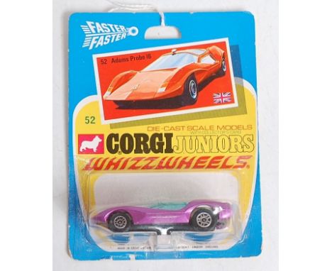 A Corgi Toys Juniors Whizz Wheels No. 52 Adams Probe 16, comprising metallic purple body with blue glazing and black base pla