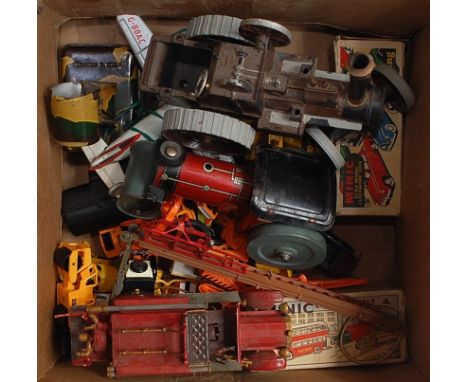 A box of mixed tinplate to include traction engine, steam roller etc
