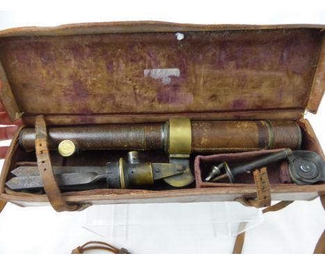 An Antique Brass and Leather Hunting Scope, in the original leather case, by F. Davidson &amp; Co, London, including two lens