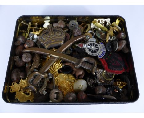 A Quantity of Various Military insignia including Cap Badges, Buttons and a large Army Physical Training Badge, Officers Pips