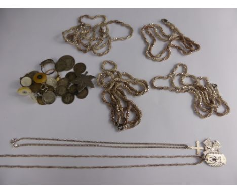 A collection of miscellaneous items including vintage studs, silver chains and a 9 ct gold ring (1.7 gms.)