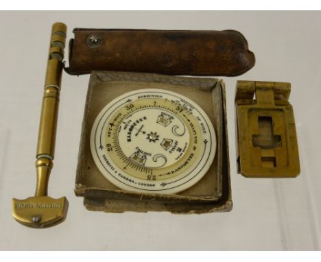 A Collection of Miscellaneous Items including an antique miniature brass telescope, a brass Casarcelli brass warp and weft me