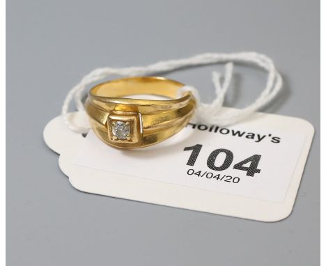 A single stone diamond ring, the old brilliant cut diamond in integral square mount to reeded, tapered shank, Ring size 0, 6.