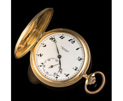 An early 20th century 18ct (750) yellow gold Movado chronometer, with engine turned full hunting case, the dust cover detaili