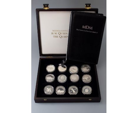 A silver commemorative twelve piece coin collection, to commemorate H M Queen Elizabeth, the Queen Mother, in fitted case wit