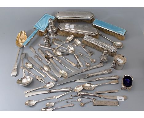 A collection of hallmarked silver flat wares, and other objects of silver, 44 troy oz gross