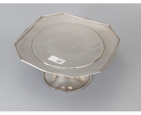 A 1930s Art Deco style silver cake stand/comport, with canted square top over a spreading foot, Sheffield 1931, possibly by G