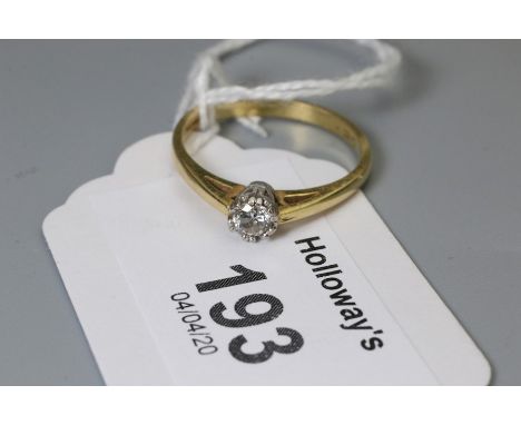 A single stone diamond ring, the brilliant cut diamond in double claw mount, to plain 18ct gold shank,  Ring size Q 1/2m, 3.1