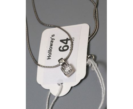 A diamond pendant, the square pendant with diamonds inset to glass panel, on diamond set bail, to a snake link chain, 44cm le
