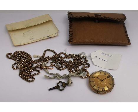 A continental open faced pocket watch the engine turned dial with Roman numerals, engine turned to reverse crowned and vacant