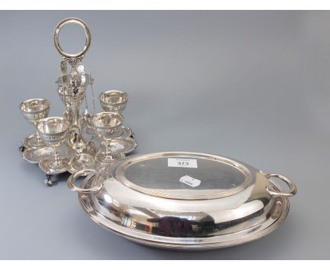 A Victorian Walker &amp; Hall silver plated cruet, of lobed form with canted handle, together with other items of silver plat