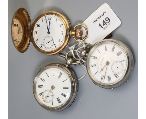 A late Victorian silver pocket watch, white enamel dial, Roman numerals and subsidiary seconds at six o'clock, fusee movement