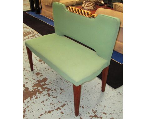 BORSANI HALL BENCH, early 20th century in green with gilded top rail on square supports, 91cm L. (with faults)