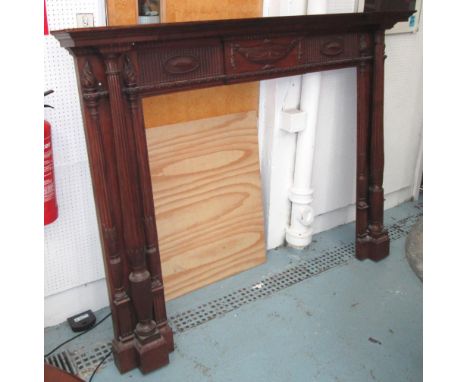 FIRE SURROUND, mahogany, carved detail, 203cm W x 152cm H x 21cm D. (with faults)