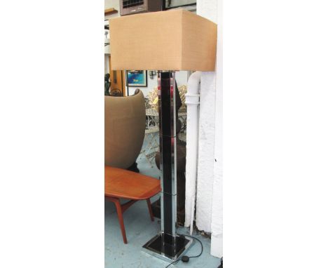 STANDARD LAMP, 1960s in black and chromed metal with shade, 180cm H.
