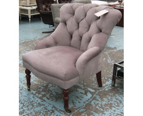 BUTTON BACKED CHAIR, on turned supports, 66cm W x 82cm H x 67cm D.