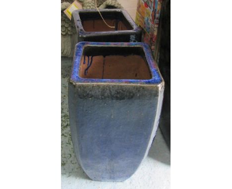 PLANTERS, a pair, in ceramic blue glaze, 62cm H. (2)