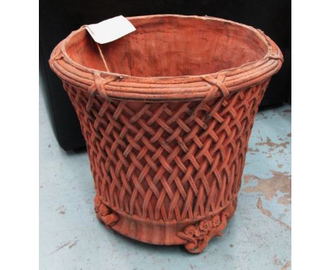 JARDINIERE GARDEN PLANTER, a pair, 19th century basket style weathered finish frost proof, 54cm H x 54cm. (2)