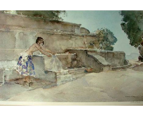 After Sir William Russell Flint (1880-1969) Isabella of Lucenay, coloured print, signed in pencil, with publishers blindstamp