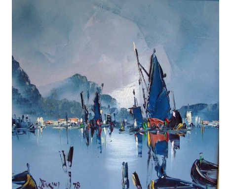 George R Deakins (1911-1982) Fishing Boats in a Continental Harbour, oil on board signed Deakins, dated (19)'78, 39cm by 43cm