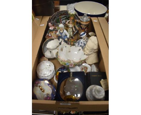 A collection of assorted items including a porcelain comport AF, a Wedgwood 'Campion' trinket box, an Hold Foley 'Harmony Ros