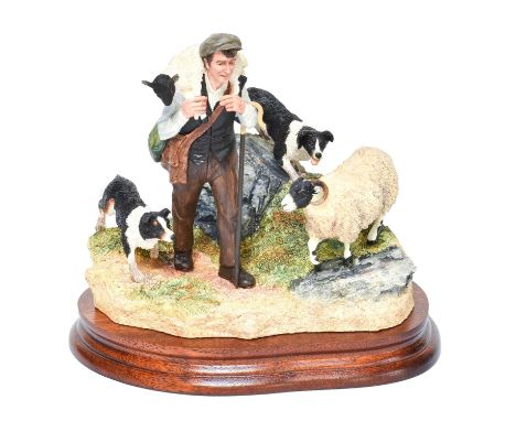 Border Fine Arts 'On the Hill' (Shepherd, Sheep and Border Collie), model No. B0877 by Craig Harding, limited edition 107/750