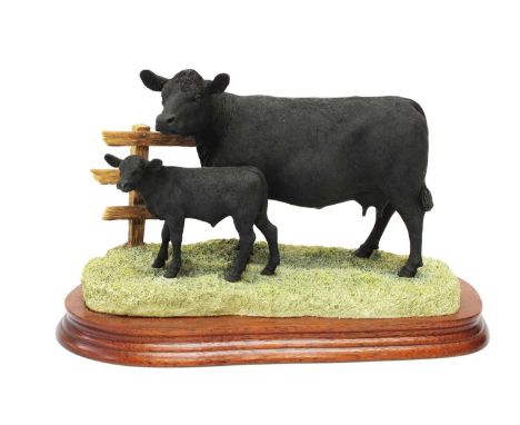 Border Fine Arts 'Aberdeen Angus Cow and Calf' (Style One), model No. B0204 by Kirsty Armstrong, limited edition 724/1250, on