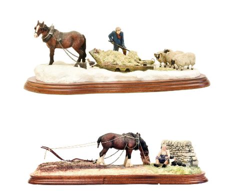 Border Fine Arts 'Ploughman's Lunch' (Shire, Farmer and Collie), model No. B0090 by Anne Wall, limited edition 178/1750, wood