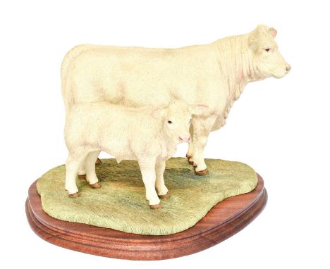 Border Fine Arts 'Charolais Cow and Calf' (Style Two), model No. B0742 by Jack Crewdson, limited edition 213/750, on wood bas