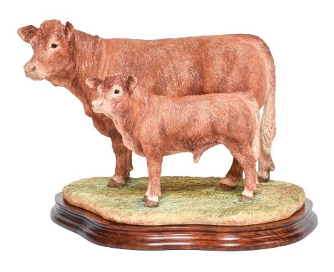 Border Fine Arts 'Limousin Cow and Calf' (Style Two), model No. B0657 by Jack Crewdson, limited edition 261/750, on wood base