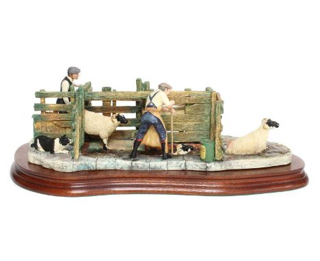 Border Fine Arts 'Twice Under' (Sheep Dipping), model No. B0217 by Ray Ayres, limited edition 1155/1750, on wood base, with b