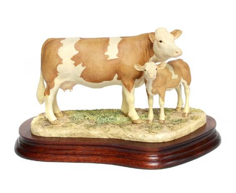 Border Fine Arts 'Simmental Cow and Calf', model No. L103 by Ray Ayres, limited edition 1037/1500, on wood base, with box and
