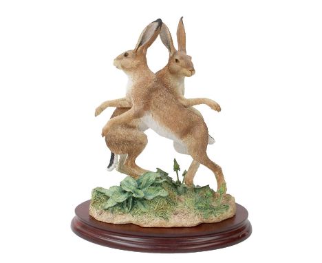 Border Fine Arts 'The March Hares', model No. B1074 by Ray Ayres, limited edition 123/500, on wood base, with certificateNo b