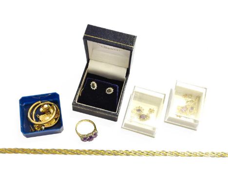 A Small Quantity of Jewellery, including a fancy link bi-colour necklace, stamped '375', length 39cm; a 9 carat gold ruby hal