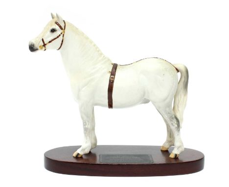 Beswick Welsh Mountain Stallion 'Gredington Simwnt', Connoisseur model No. 2541A, light grey matt pony in show harness, on wo