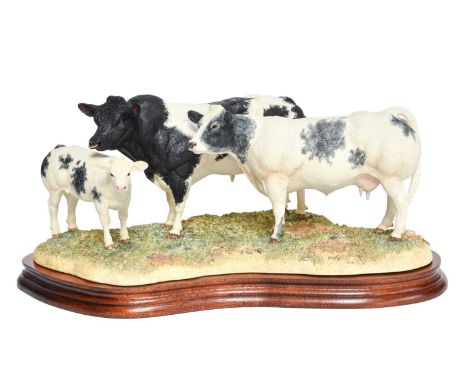 Border Fine Arts 'Belgian Blue Family Group', model No. B0771A by Kirsty Armstrong, limited edition 370/1250, on wood base, w