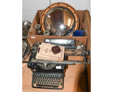 A Remington Typewriter, together with various items including a C.H. Brannum jug, two regency style mirrors, vases and candle