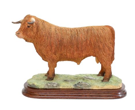 Border Fine Arts 'Highland Bull', model No. B0808 by Jack Crewdson, limited edition 166/500, on wood base, with box and certi