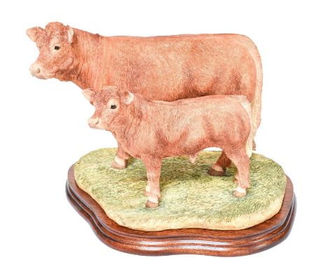 Border Fine Arts 'Limousin Cow and Calf' (Style Two), model No. B0657 by Jack Crewdson, limited edition 689/750, on wood base