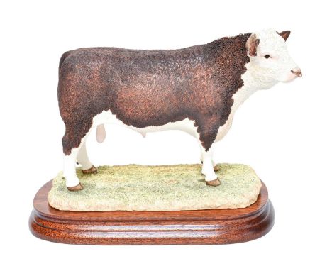 Border Fine Arts 'Hereford Bull' (Style Two), model No. B0772 by Ray Ayres, limited edition 671/950, on wood base, with box a