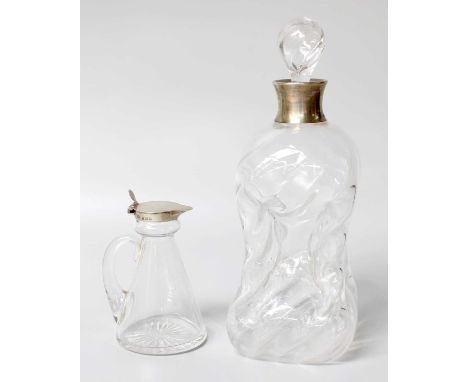 A Silver Mounted Whisky Tot, together with a silver mounted decanter (2)