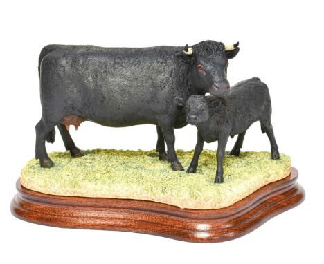 Border Fine Arts 'Dexter Cow and Calf', model No. B0974 by Ray Ayres, limited edition 238/500, on wood base, with box and cer