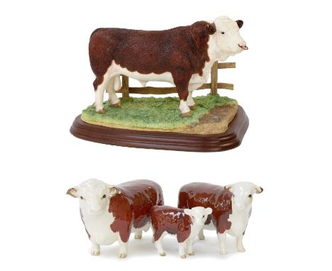 Border Fine Arts Studio 'Hereford Bull', model No. A20848; together with Beswick Hereford Cattle: Bull, model No. 1363, Cow, 