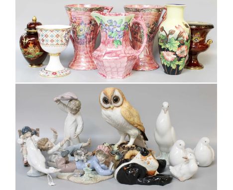 20th Century Ceramics, to include: Lladro and Nao figures and models, Maling and Arthur Wood pink lustreware, Royal Crown Der