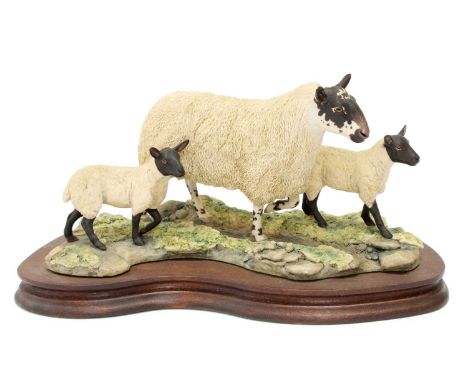 Border Fine Arts 'Mule Ewe and Lambs', model No. EG03 by Mairi Laing Hunt, limited edition 156/1500, on wood baseNo box, no c
